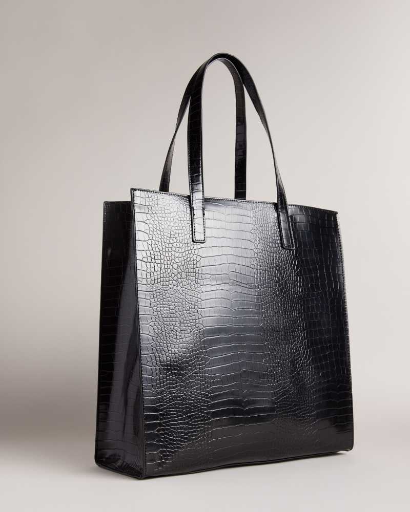 Black Ted Baker Croccon Croc Detail Large Icon Bag | US0001524