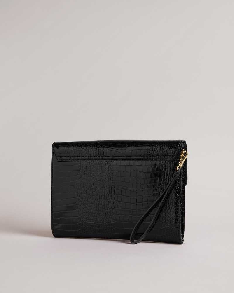 Black Ted Baker Crocey Croc Detail Debossed Envelope Pouch | US0001265