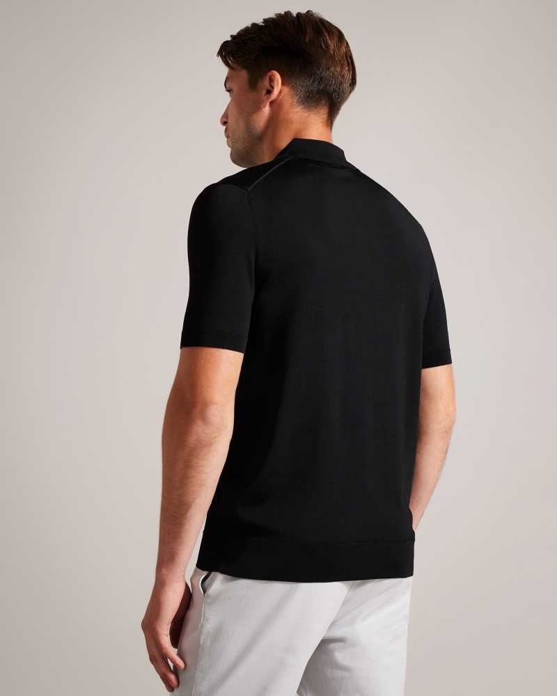 Black Ted Baker Daldin Short Sleeve Rayon Zip Polo Shirt | US0000539