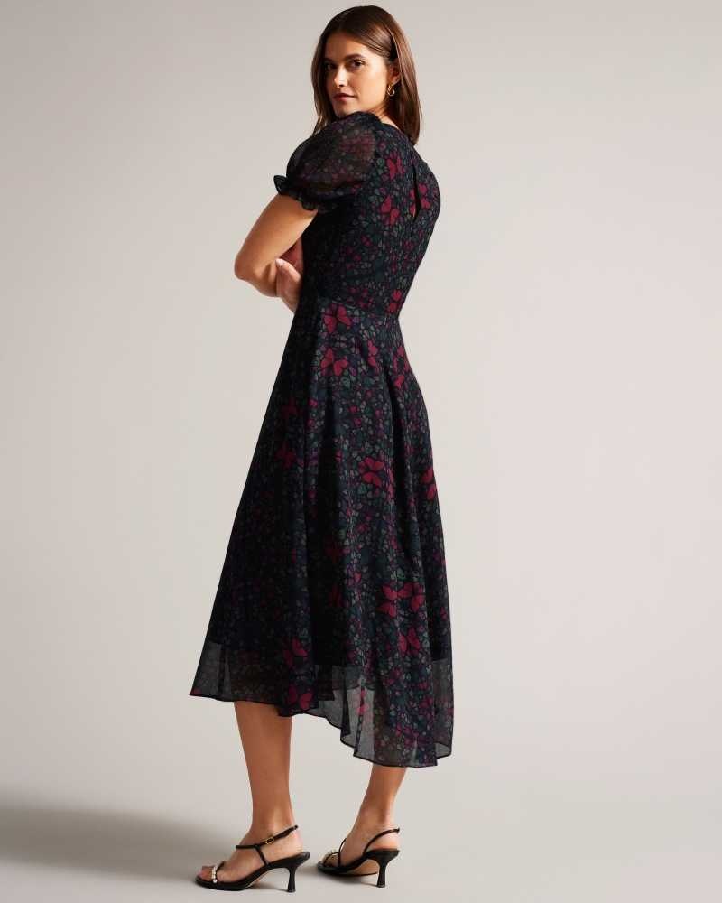 Black Ted Baker Daniaa Butterfly Print A-line Midi Dresses | US0000017