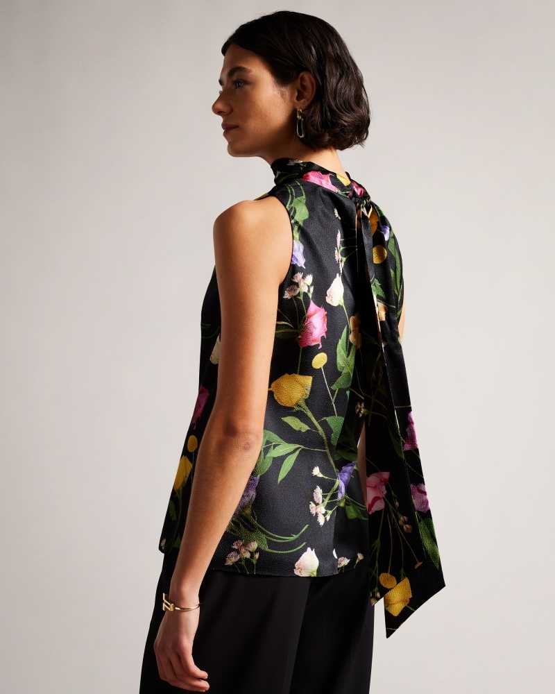 Black Ted Baker Demitri Floral Cowl Neck Top | US0001060