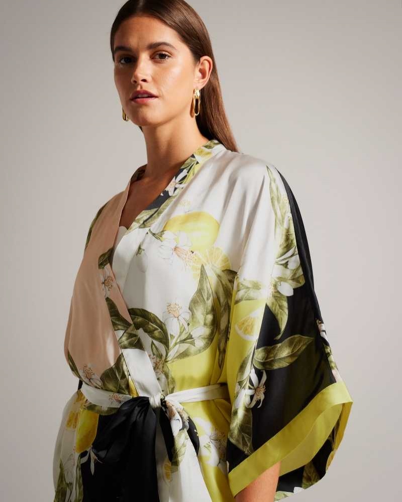 Black Ted Baker Denissy Lemon Print Kimono | US0000846