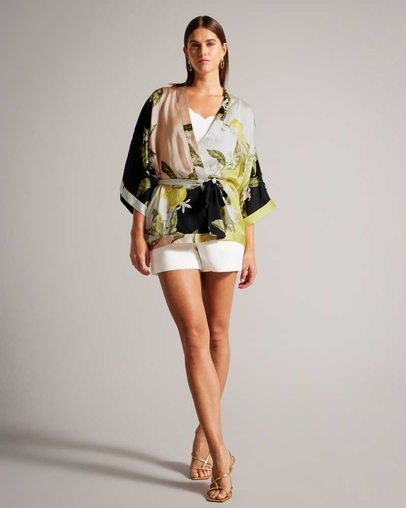 Black Ted Baker Denissy Lemon Print Kimono | US0000846