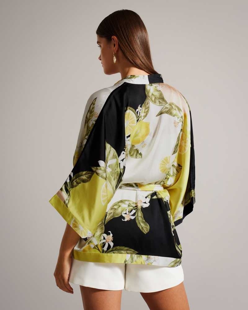 Black Ted Baker Denissy Lemon Print Kimono | US0000846