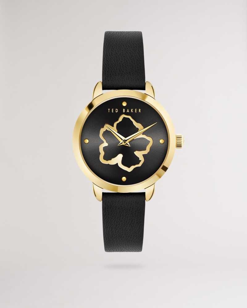 Black Ted Baker Devas Magnolia Watch With Vegan Leather Strap | US0002044