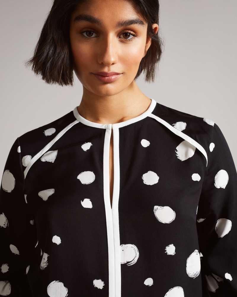 Black Ted Baker Dulani Spot Print Top With Contrast Binding | US0000963