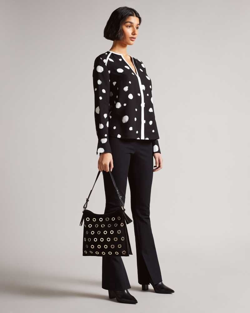 Black Ted Baker Dulani Spot Print Top With Contrast Binding | US0000963