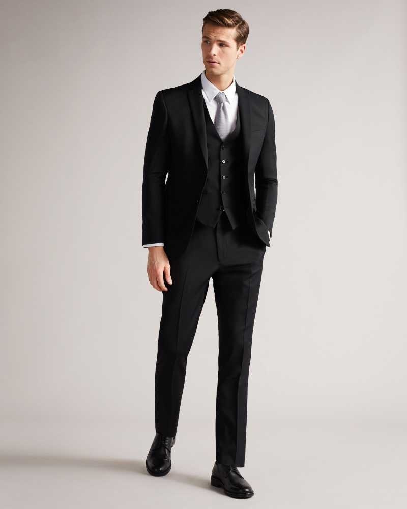 Black Ted Baker Dundews Slim Black Twill Suit Waistcoat | US0000777