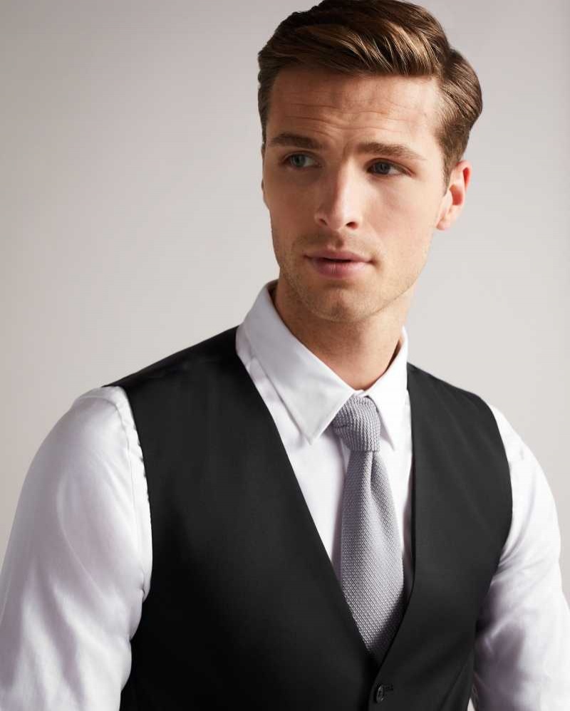 Black Ted Baker Dundews Slim Black Twill Suit Waistcoat | US0000777