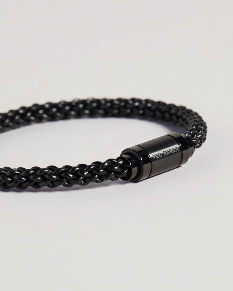 Black Ted Baker Duran Leather Woven Bracelet | US0001960