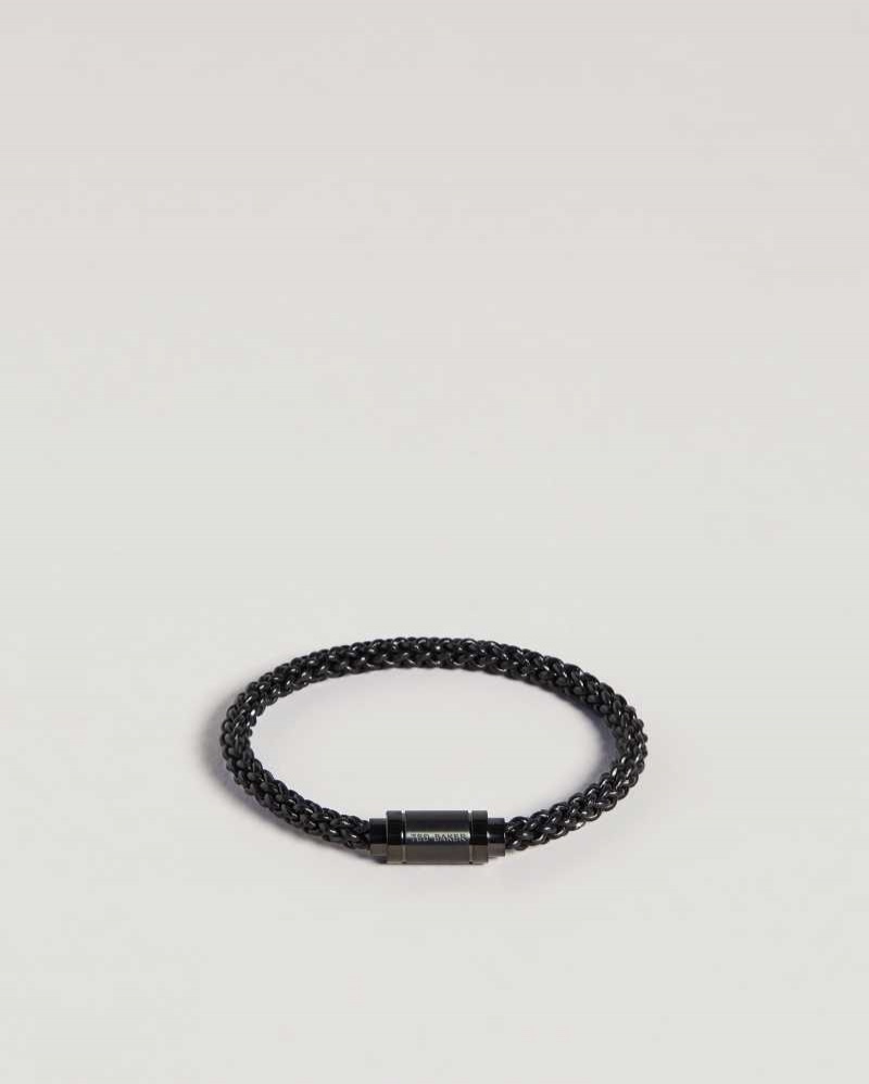 Black Ted Baker Duran Leather Woven Bracelet | US0001960