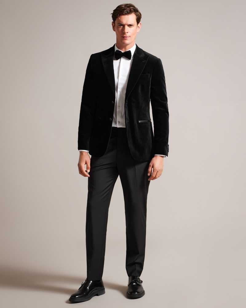 Black Ted Baker Edwardj Peaked Lapel Velvet Blazer | US0000180