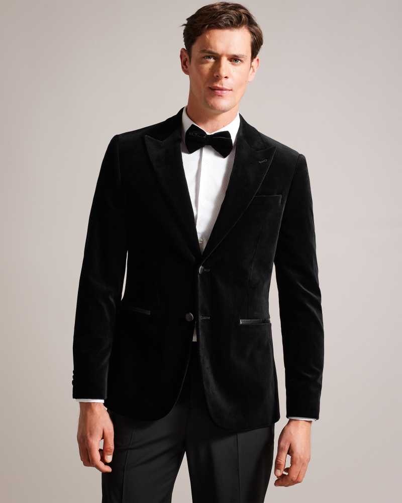 Black Ted Baker Edwardj Peaked Lapel Velvet Blazer | US0000180