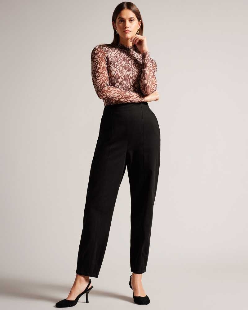 Black Ted Baker Eliona Barrel Trousers With Pin Tuck Detail | US0001123