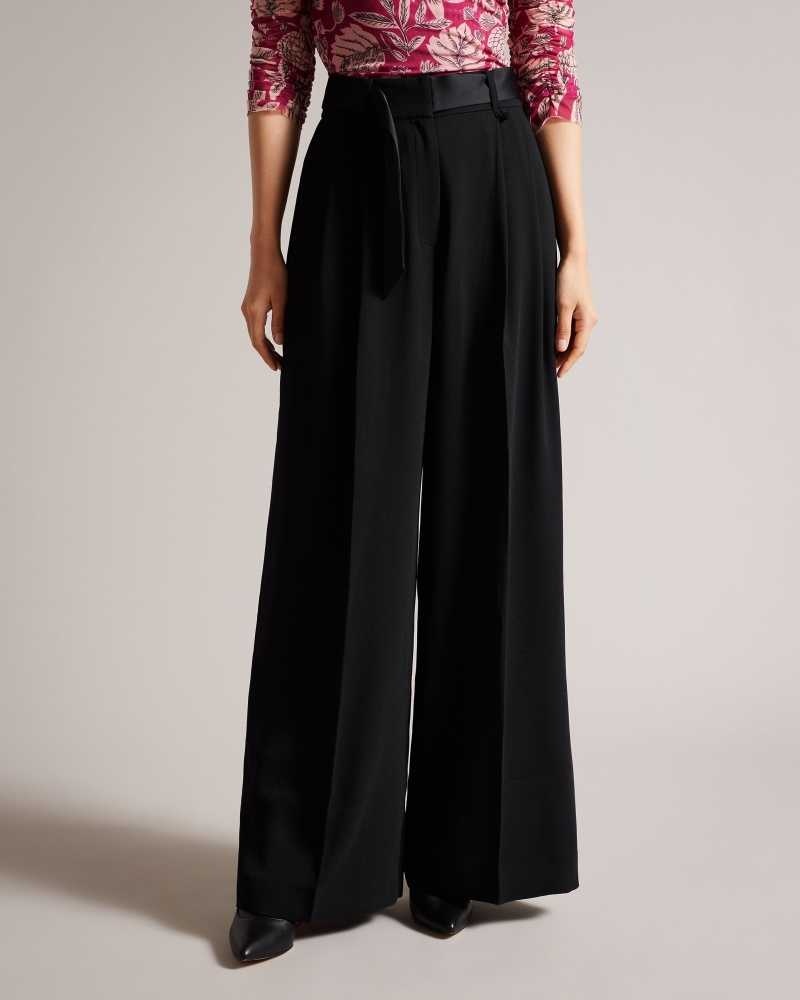 Black Ted Baker Eliziie Wide Leg Trousers With Pleat Detail | US0001146