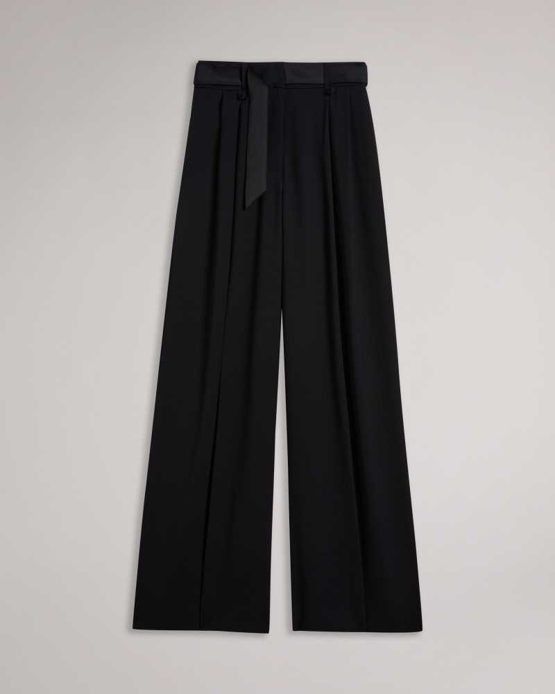 Black Ted Baker Eliziie Wide Leg Trousers With Pleat Detail | US0001146