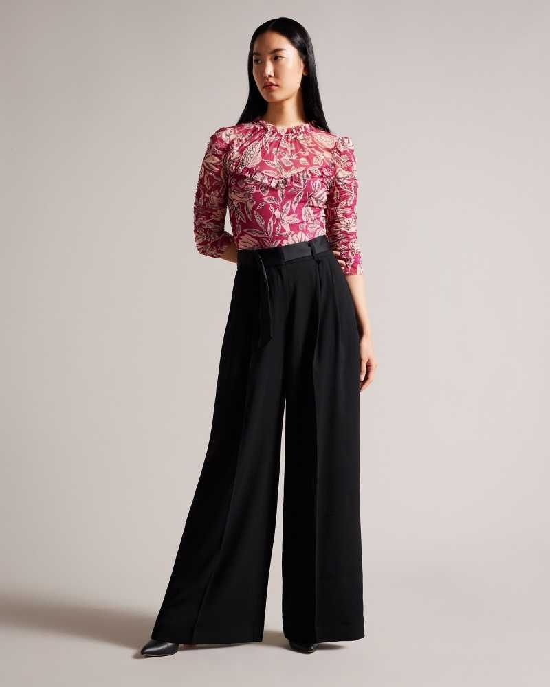 Black Ted Baker Eliziie Wide Leg Trousers With Pleat Detail | US0001146