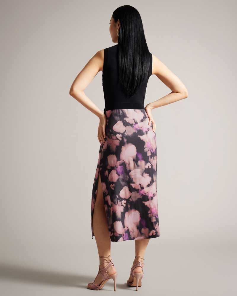 Black Ted Baker Elliha Sleeveless Mockable Dresses With Floral Slip Skirt | US0000128