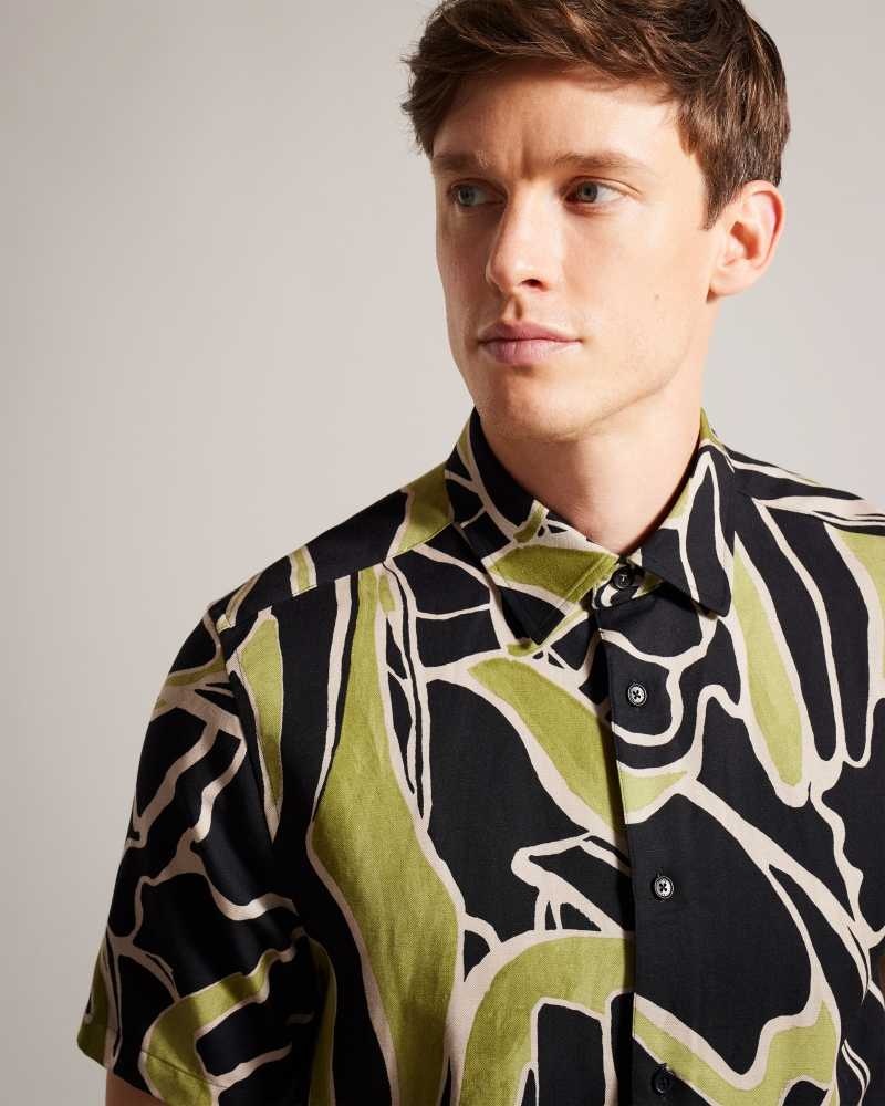 Black Ted Baker Errew Short Sleeve Abstract Print Shirt | US0000633