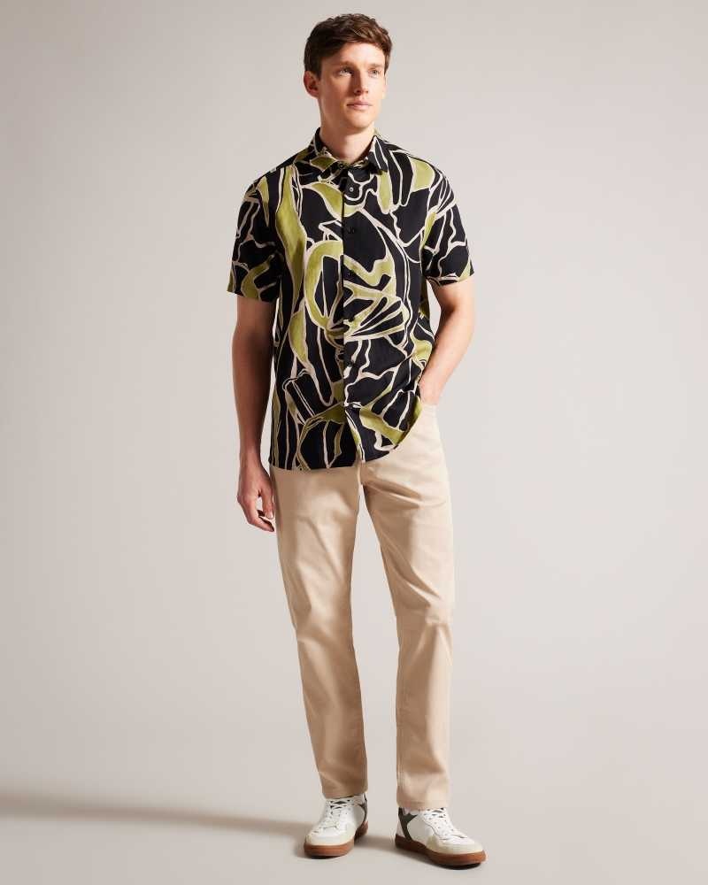 Black Ted Baker Errew Short Sleeve Abstract Print Shirt | US0000633