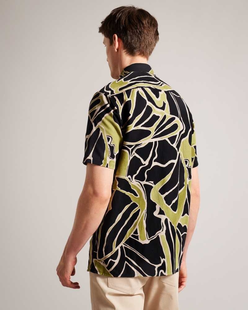 Black Ted Baker Errew Short Sleeve Abstract Print Shirt | US0000633