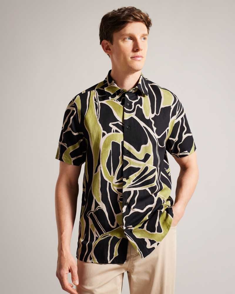 Black Ted Baker Errew Short Sleeve Abstract Print Shirt | US0000633