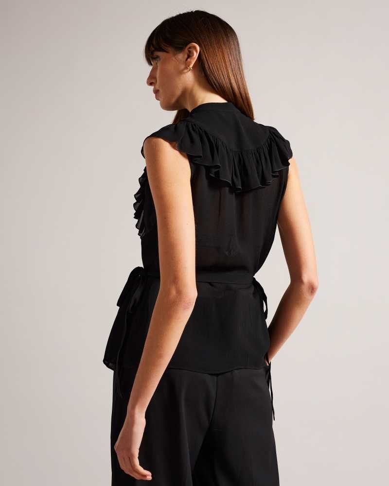 Black Ted Baker Evalie Sleeveless Frilled Top | US0000968