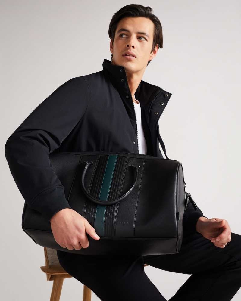 Black Ted Baker Evyday Striped PU Holdall | US0001587