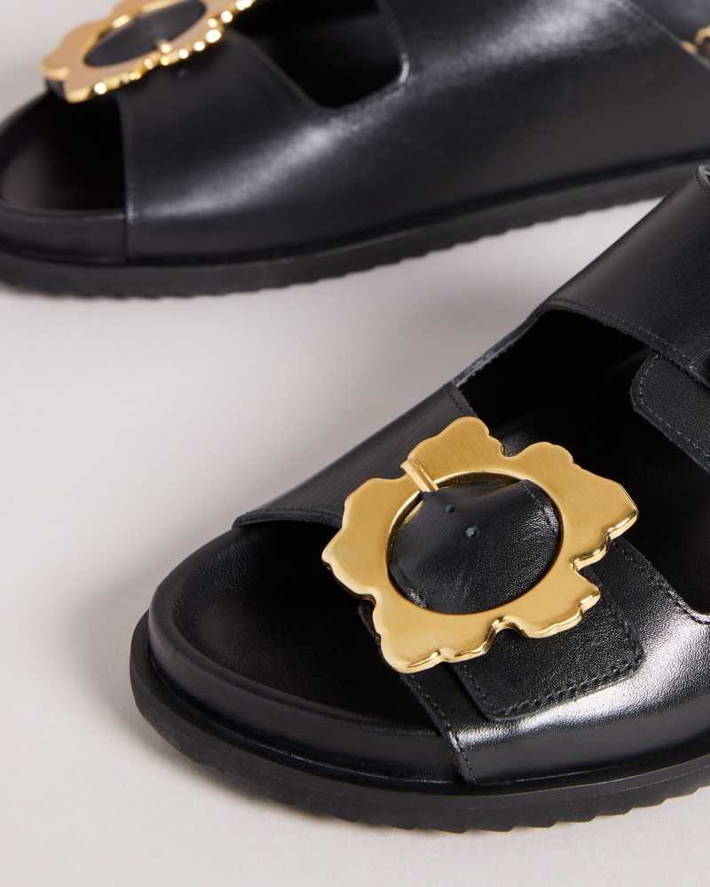 Black Ted Baker Flolah Magnolia Buckle Mule Sliders | US0002162