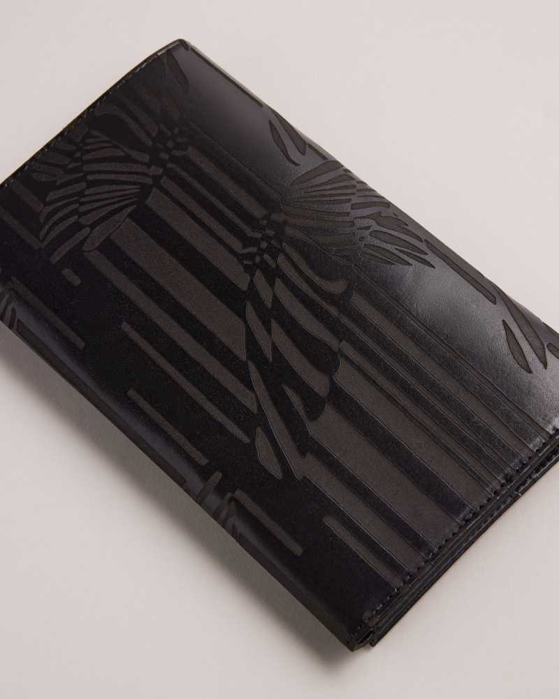 Black Ted Baker Flyt Laser Etched Leather Travel Wallet Wallets | US0001540