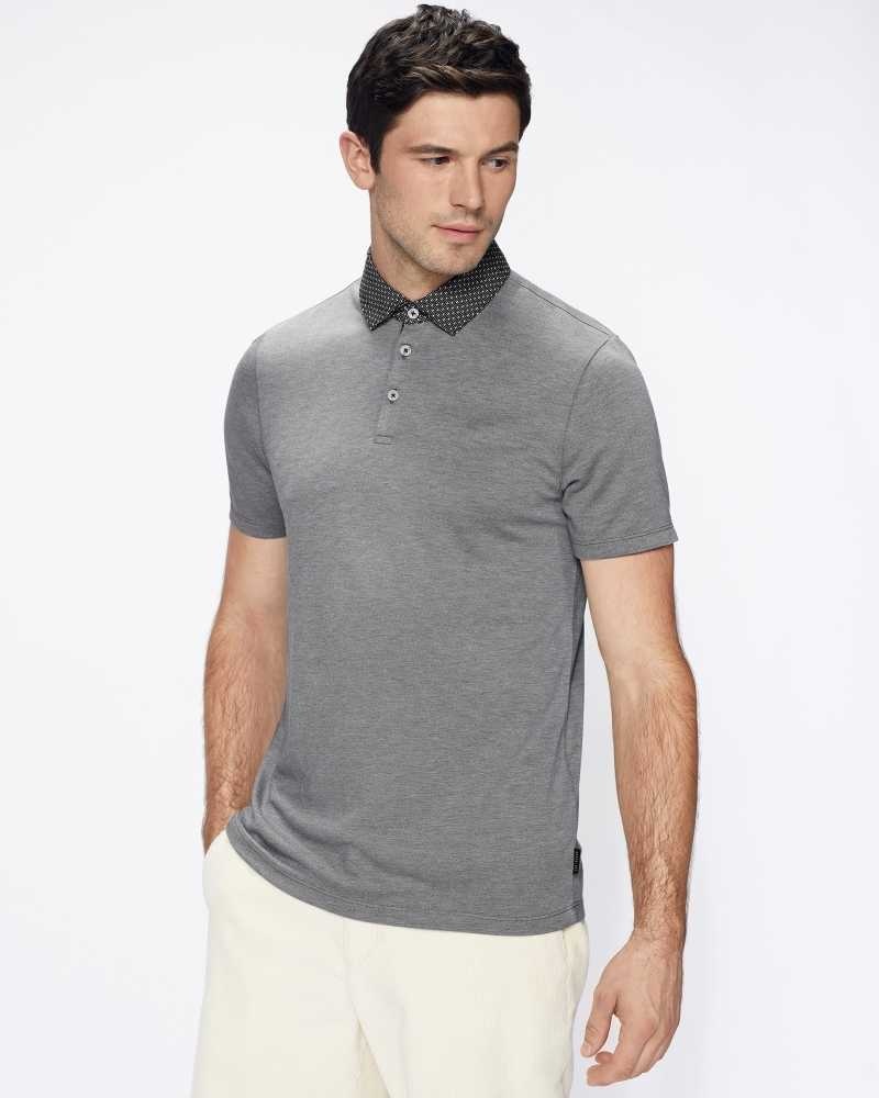 Black Ted Baker Frend Short Sleeve Woven Collar Polo Shirt | US0000515