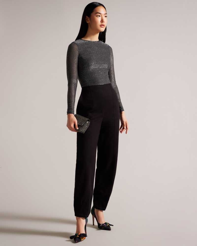 Black Ted Baker Genini Glitsy Long Sleeve Top | US0000927