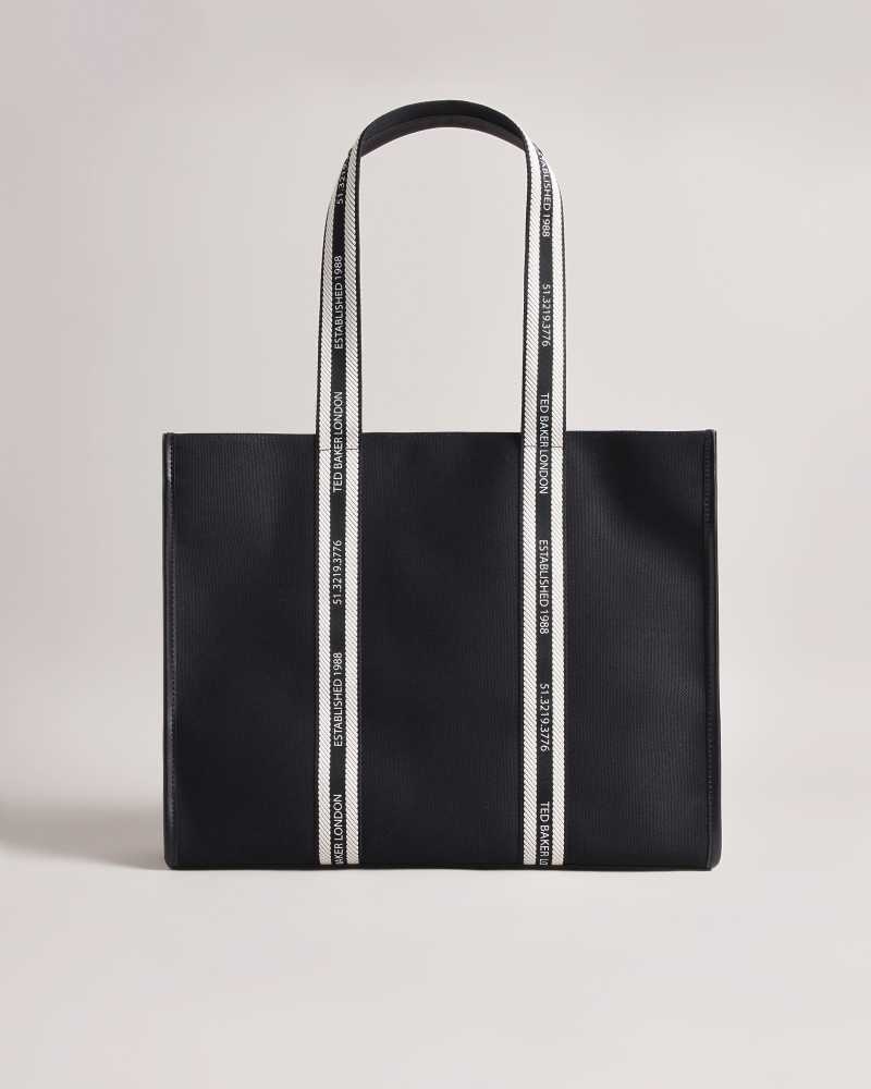 Black Ted Baker Georjey Branded Webbing Canvas Tote | US0001504