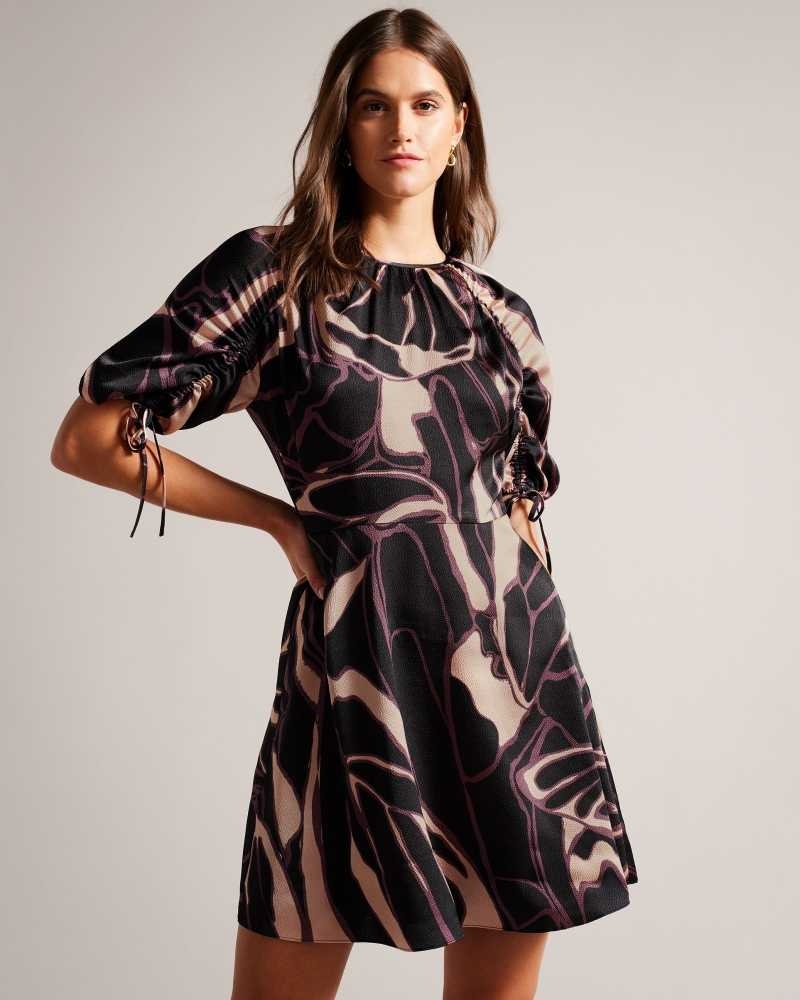 Black Ted Baker Gilliaa Abstract Print Mini Dresses | US0000077