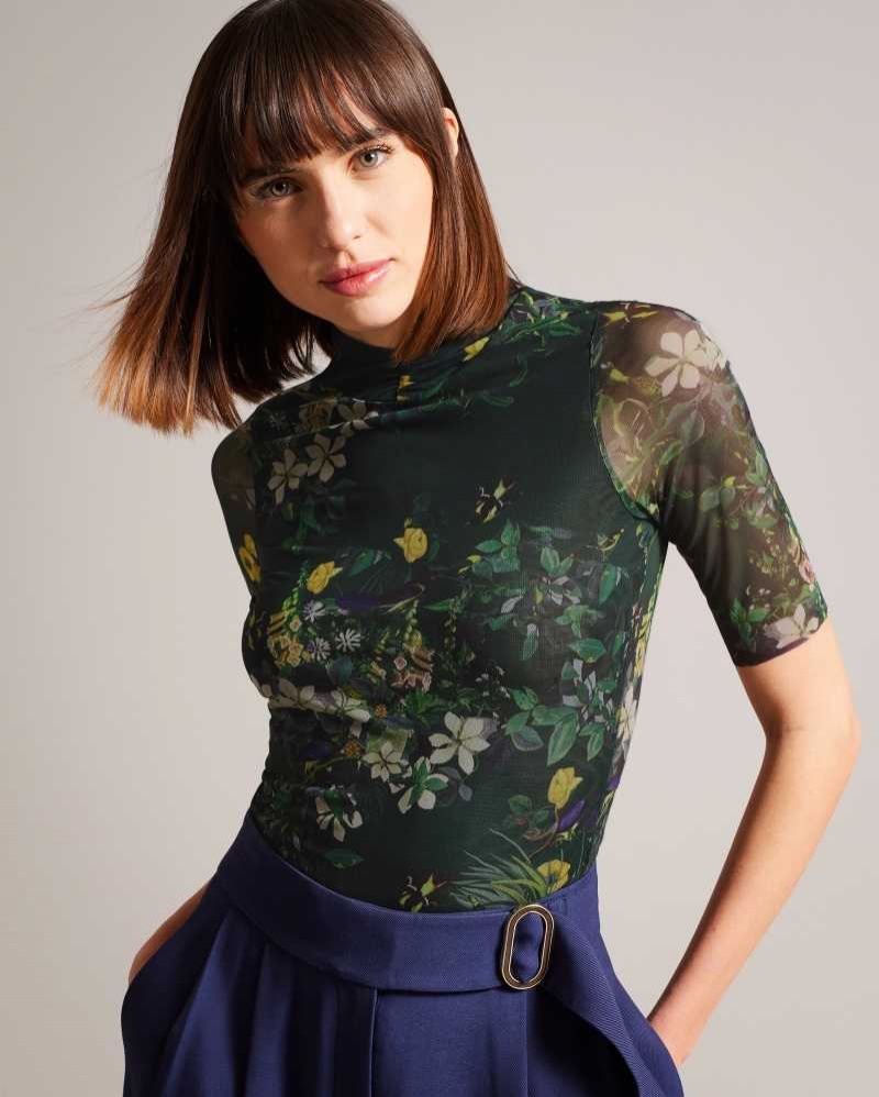 Black Ted Baker Gorgee High Neck Mesh Top | US0001017