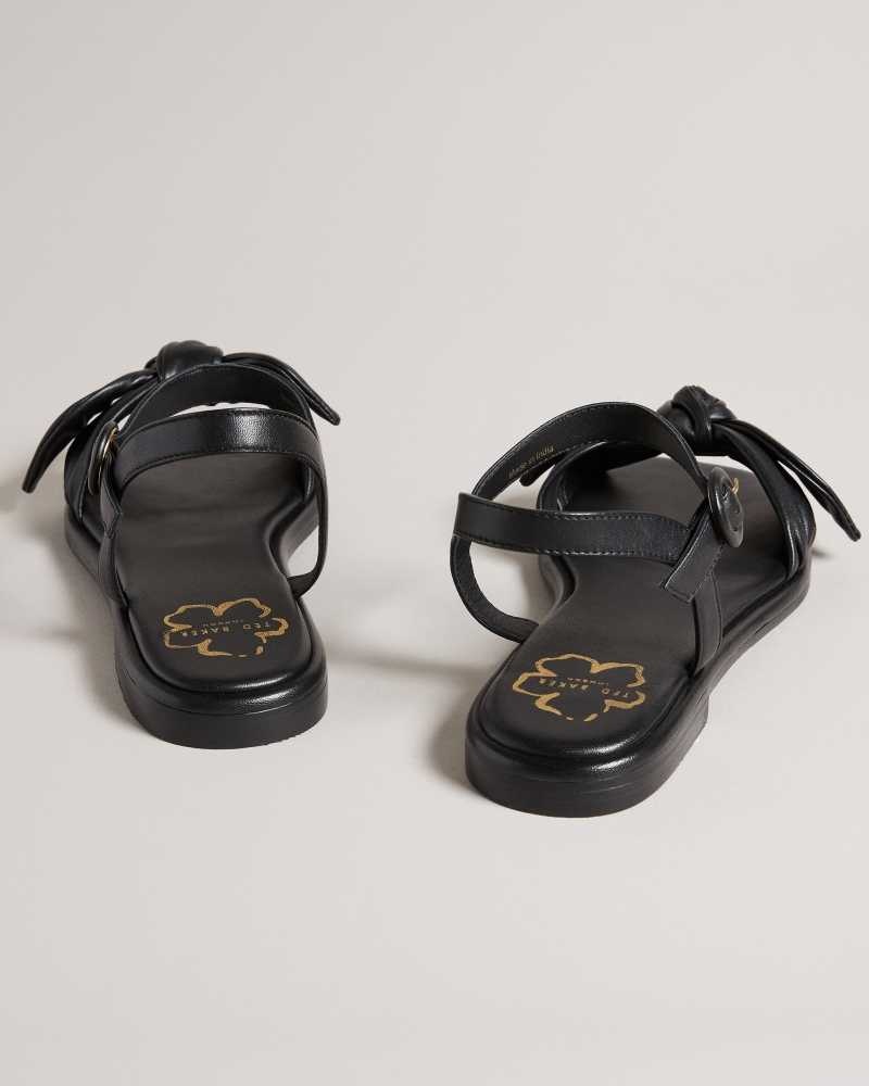 Black Ted Baker Halah Leather Bow Flat Sandal | US0002140