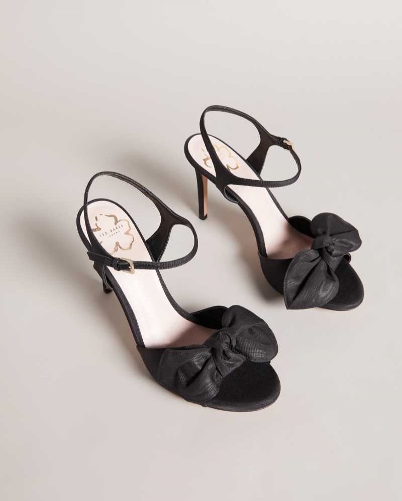 Black Ted Baker Heevia Moire Satin Bow Heeled Sandals | US0002144