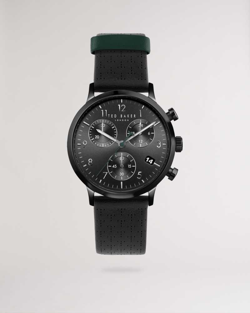 Black Ted Baker Huras Black Smooth Leather Strap Watch | US0001970