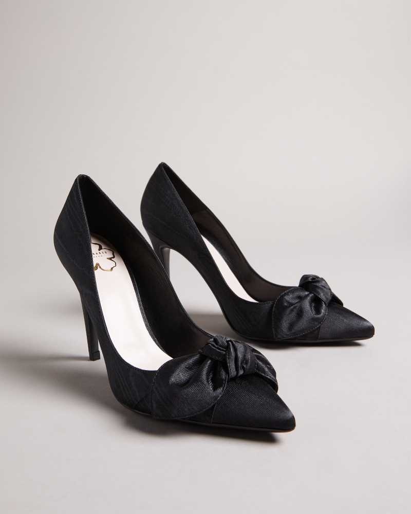 Black Ted Baker Hyana Moire Satin Bow Court Shoes | US0002104