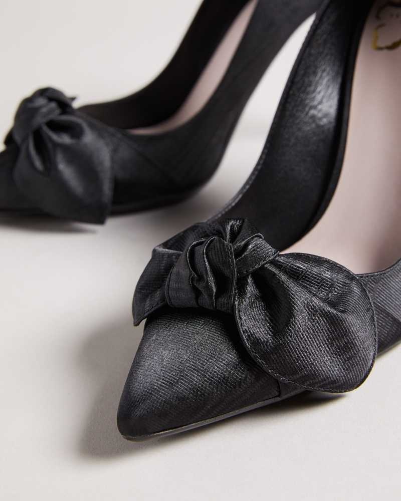 Black Ted Baker Hyana Moire Satin Bow Court Shoes | US0002104