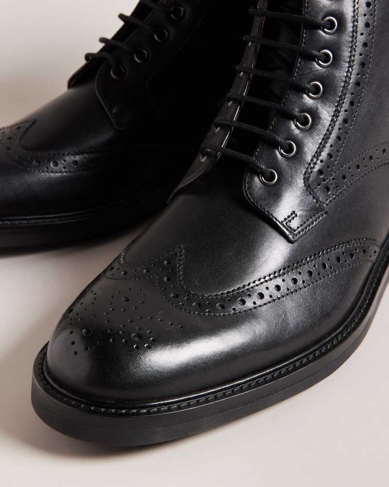 Black Ted Baker Jakobe Brogue Detail Leather Lace Up Boots | US0002073