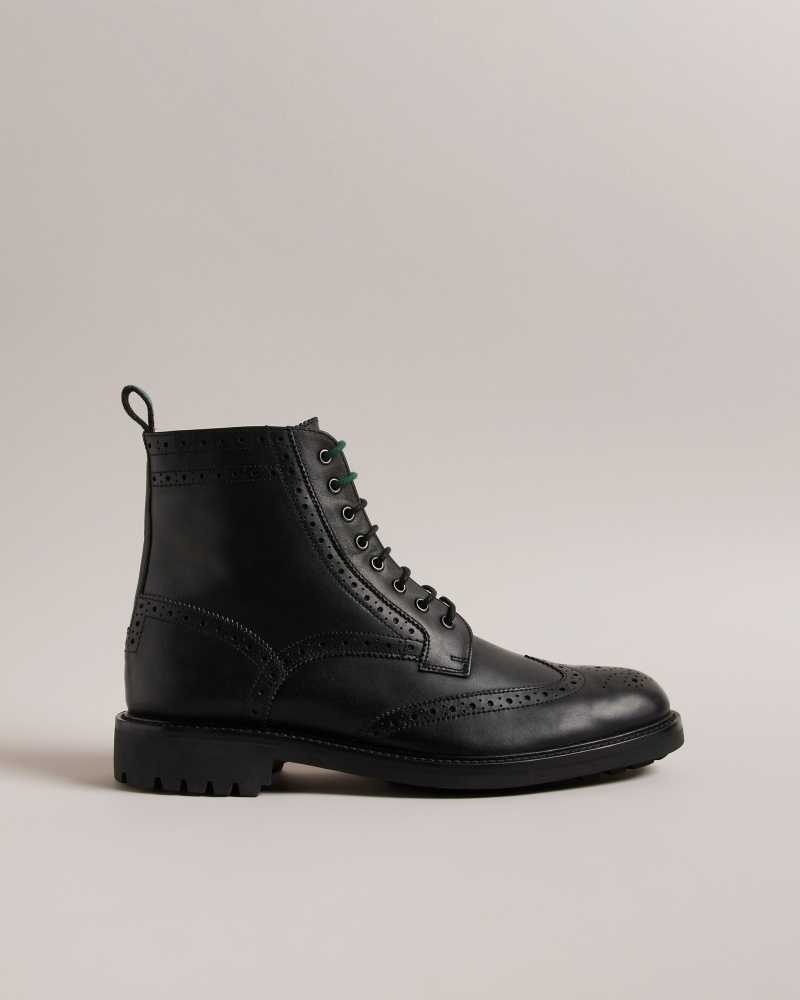 Black Ted Baker Jakobe Brogue Detail Leather Lace Up Boots | US0002073