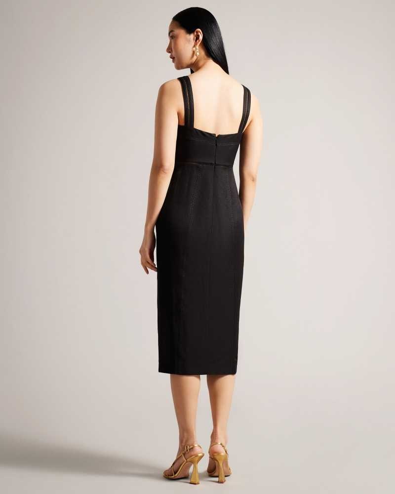 Black Ted Baker Janiise Square Neck Midi Pencil Dresses | US0000156