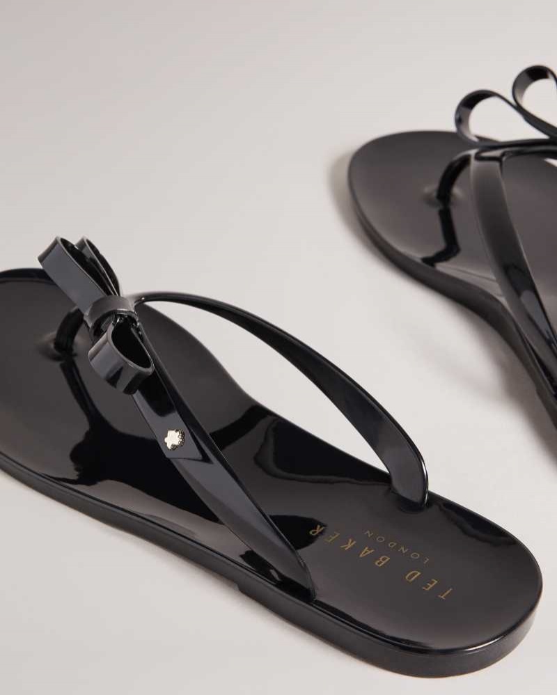 Black Ted Baker Jassey Bow Flip Flops | US0002081