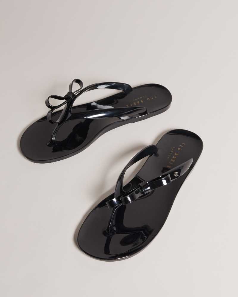 Black Ted Baker Jassey Bow Flip Flops | US0002081