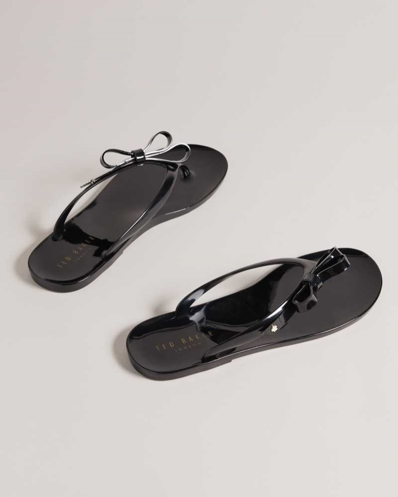 Black Ted Baker Jassey Bow Flip Flops | US0002081