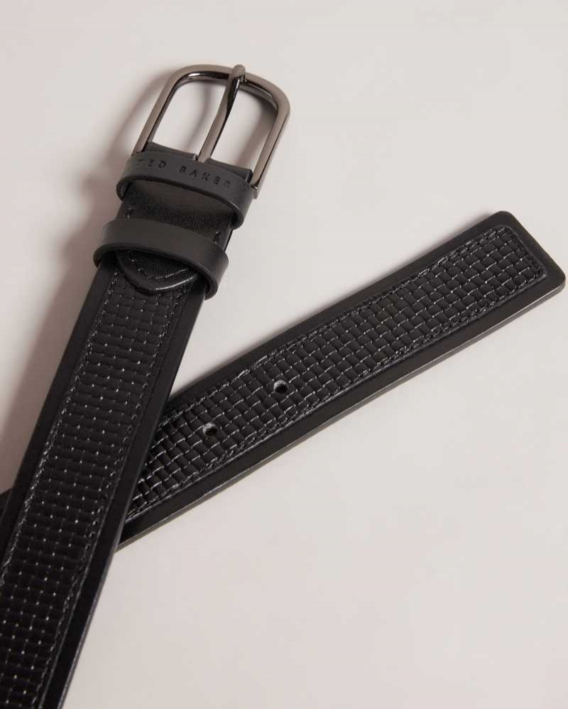 Black Ted Baker Jawdun Woven Leather Belt | US0001601