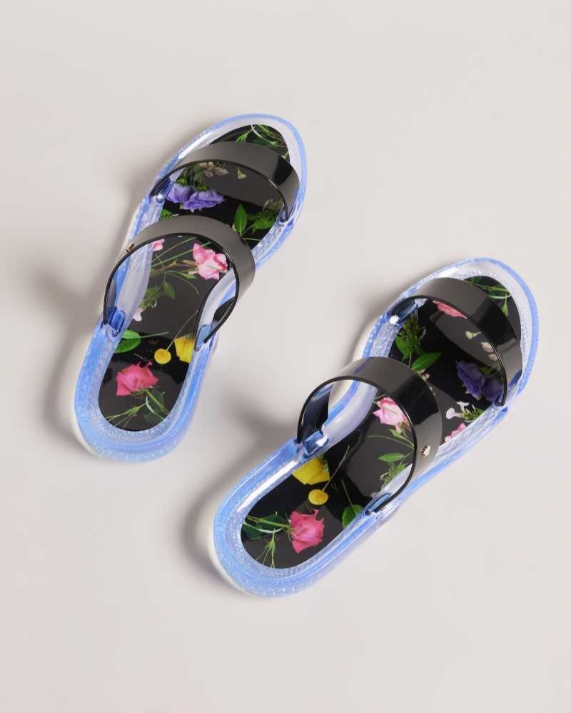 Black Ted Baker Jellina Double Strap Jelly Sliders | US0002161