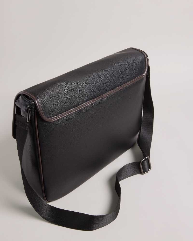 Black Ted Baker Josper Faux Leather Messenger Bag | US0001598