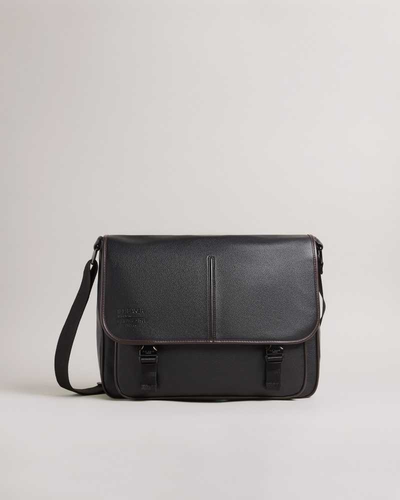 Black Ted Baker Josper Faux Leather Messenger Bag | US0001598